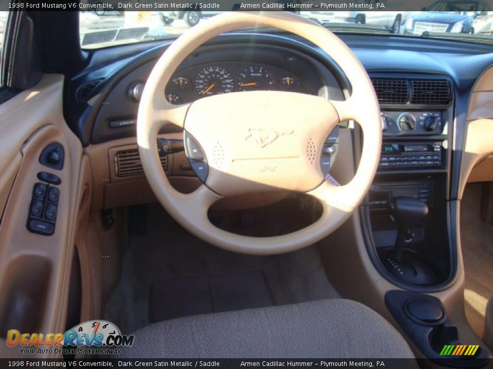 1998 Ford Mustang V6 Convertible Dark Green Satin Metallic / Saddle Photo #24
