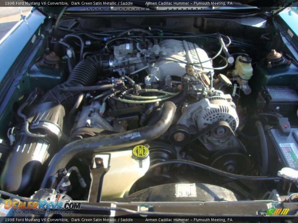 1998 Ford Mustang V6 Convertible Dark Green Satin Metallic / Saddle Photo #25