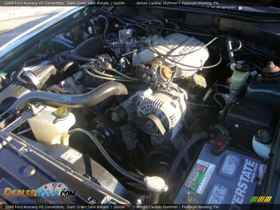 1998 Ford Mustang V6 Convertible Dark Green Satin Metallic / Saddle Photo #26