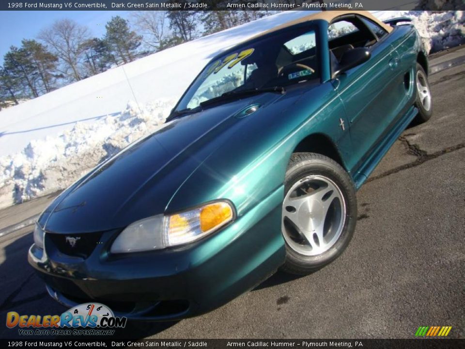 1998 Ford Mustang V6 Convertible Dark Green Satin Metallic / Saddle Photo #35