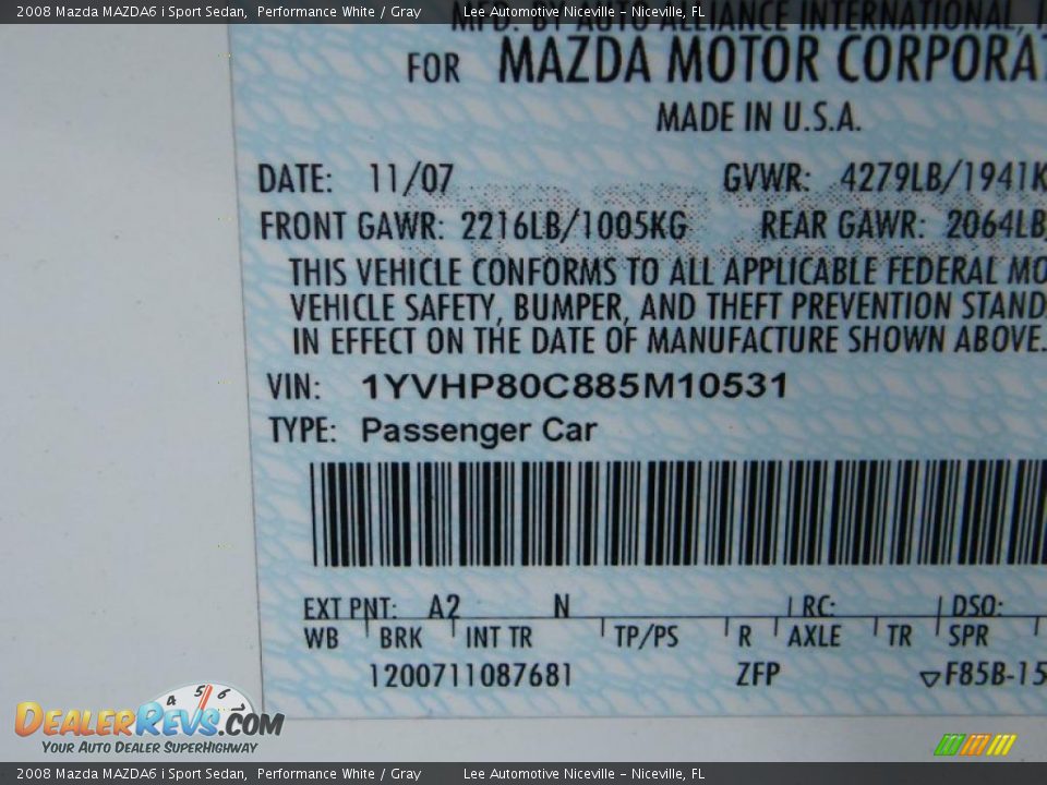 2008 Mazda MAZDA6 i Sport Sedan Performance White / Gray Photo #31