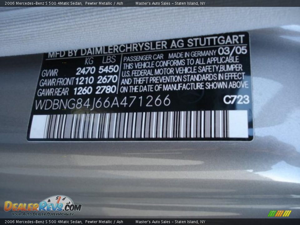 2006 Mercedes-Benz S 500 4Matic Sedan Pewter Metallic / Ash Photo #12