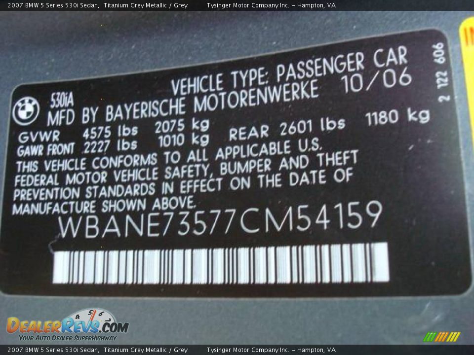 2007 BMW 5 Series 530i Sedan Titanium Grey Metallic / Grey Photo #26