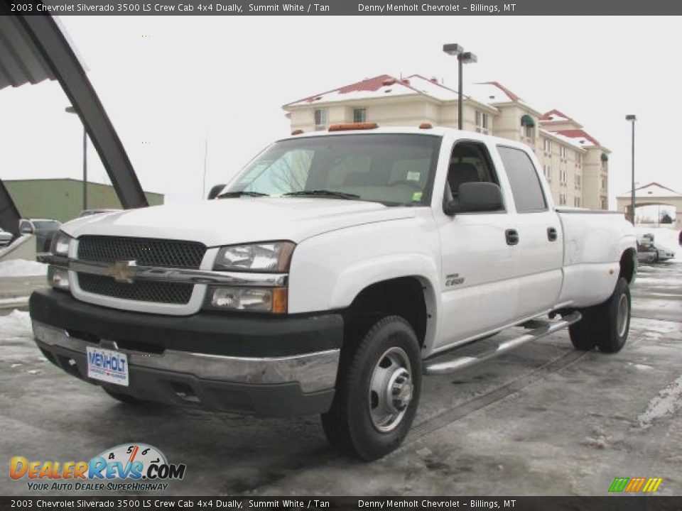 2003 Chevrolet Silverado 3500 LS Crew Cab 4x4 Dually Summit White / Tan Photo #2