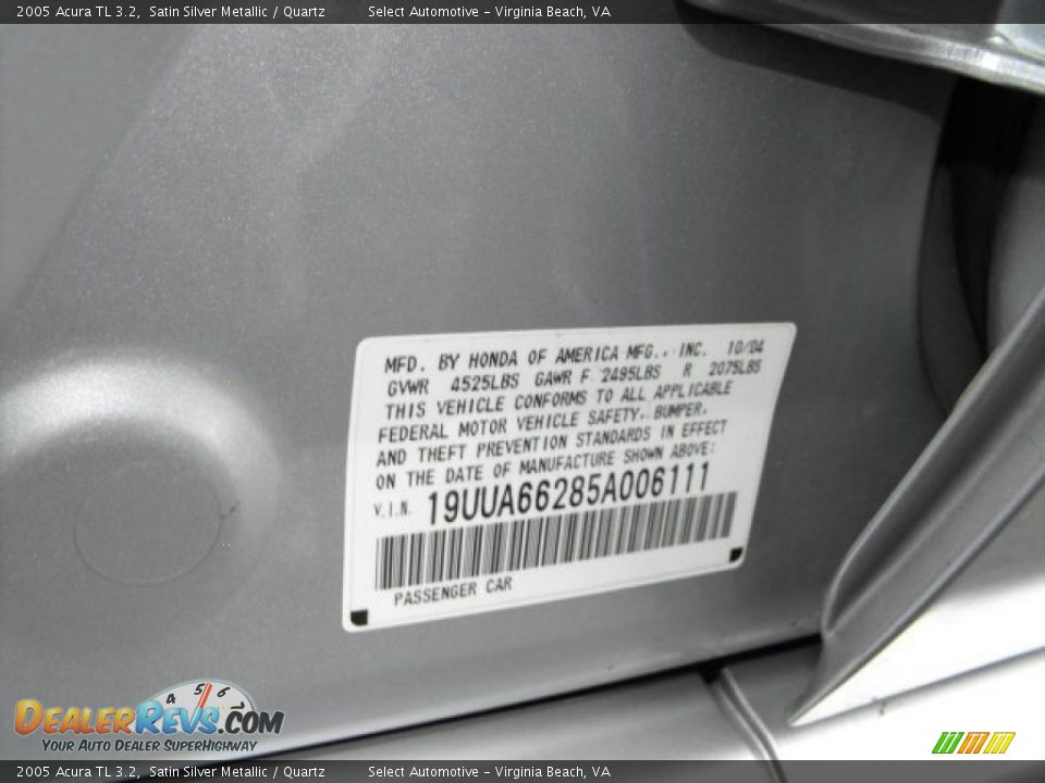 2005 Acura TL 3.2 Satin Silver Metallic / Quartz Photo #22