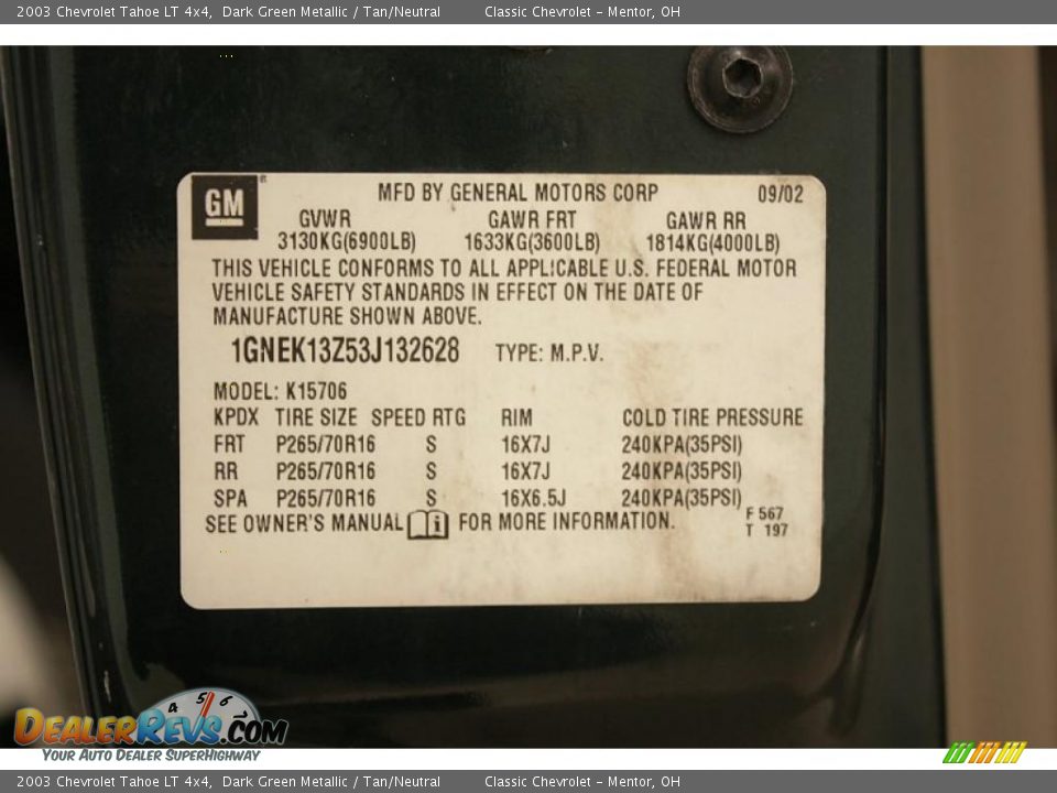 2003 Chevrolet Tahoe LT 4x4 Dark Green Metallic / Tan/Neutral Photo #32