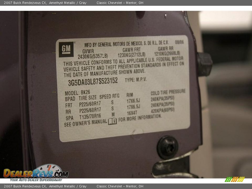 2007 Buick Rendezvous CX Amethyst Metallic / Gray Photo #23