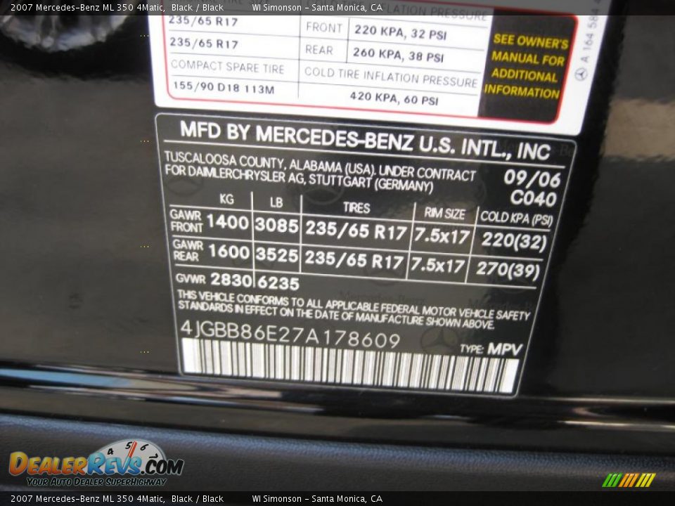 2007 Mercedes-Benz ML 350 4Matic Black / Black Photo #31