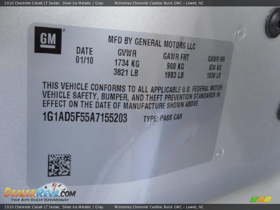 2010 Chevrolet Cobalt LT Sedan Silver Ice Metallic / Gray Photo #10