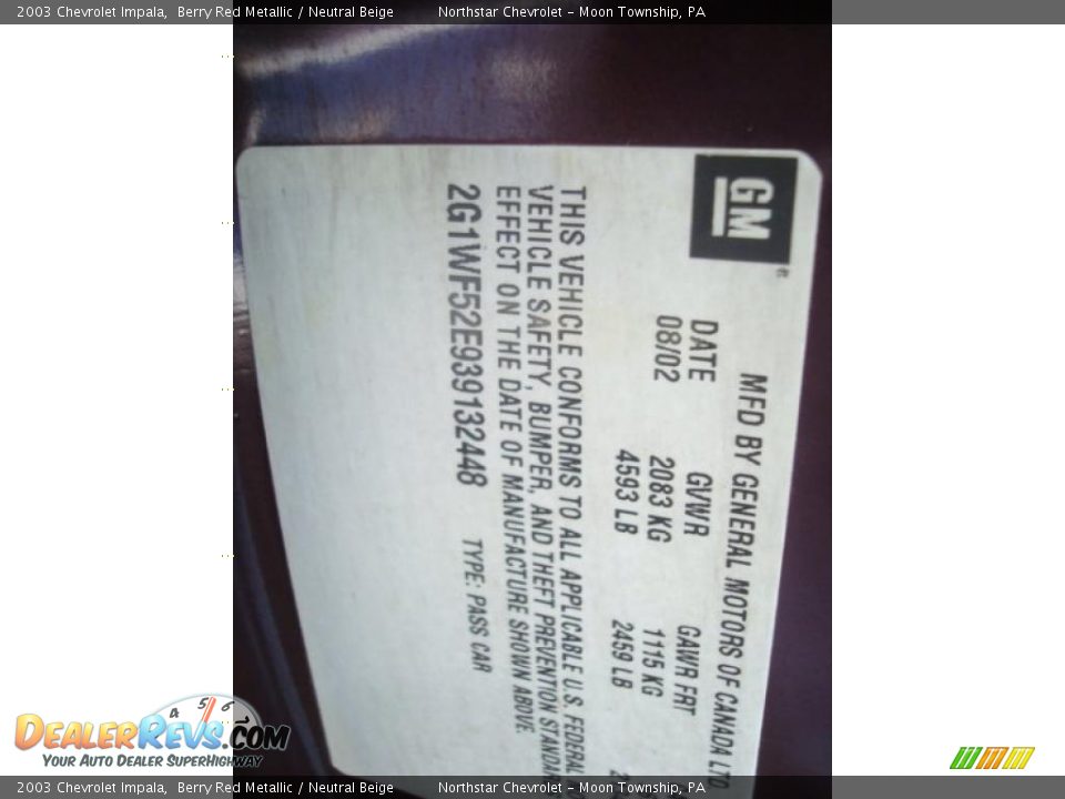 2003 Chevrolet Impala Berry Red Metallic / Neutral Beige Photo #19