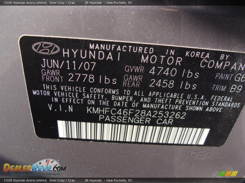 2008 Hyundai Azera Limited Steel Gray / Gray Photo #29
