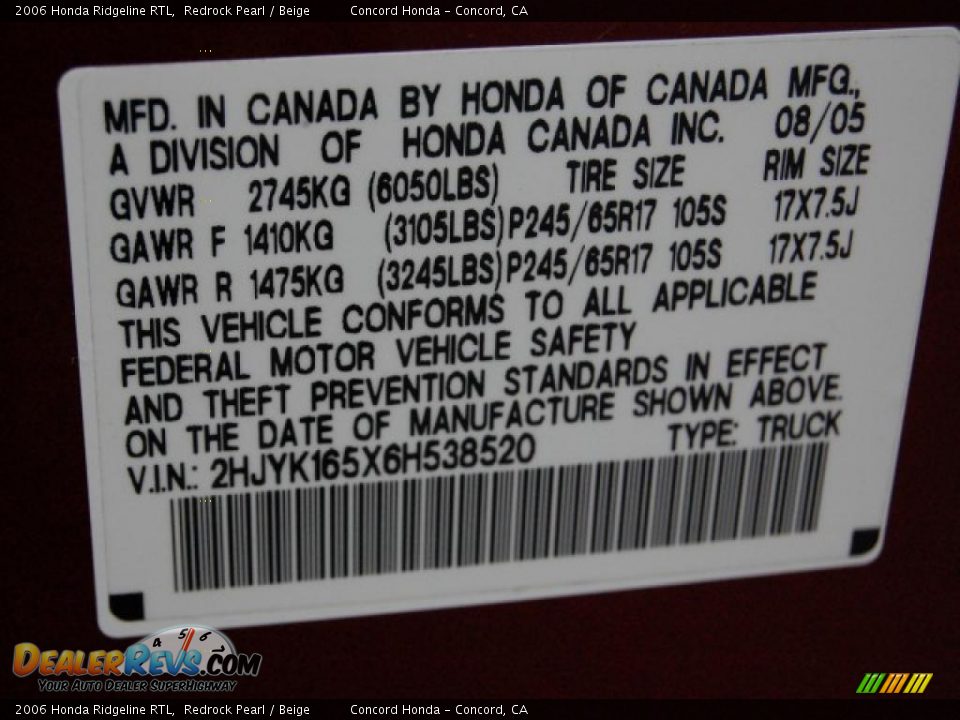 2006 Honda Ridgeline RTL Redrock Pearl / Beige Photo #19