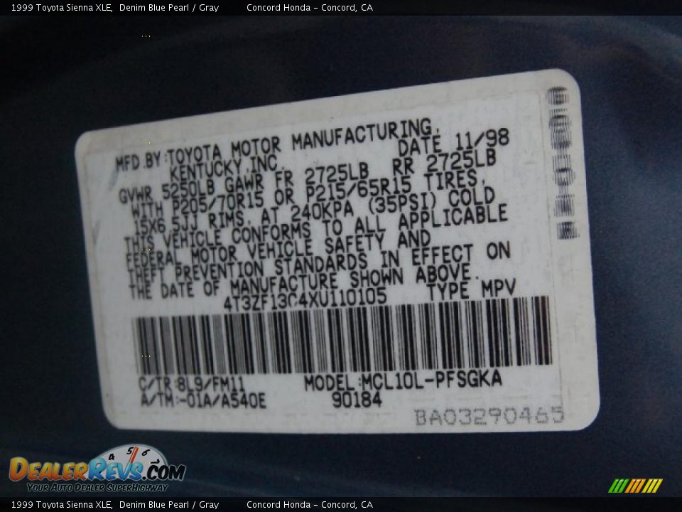 1999 Toyota Sienna XLE Denim Blue Pearl / Gray Photo #21