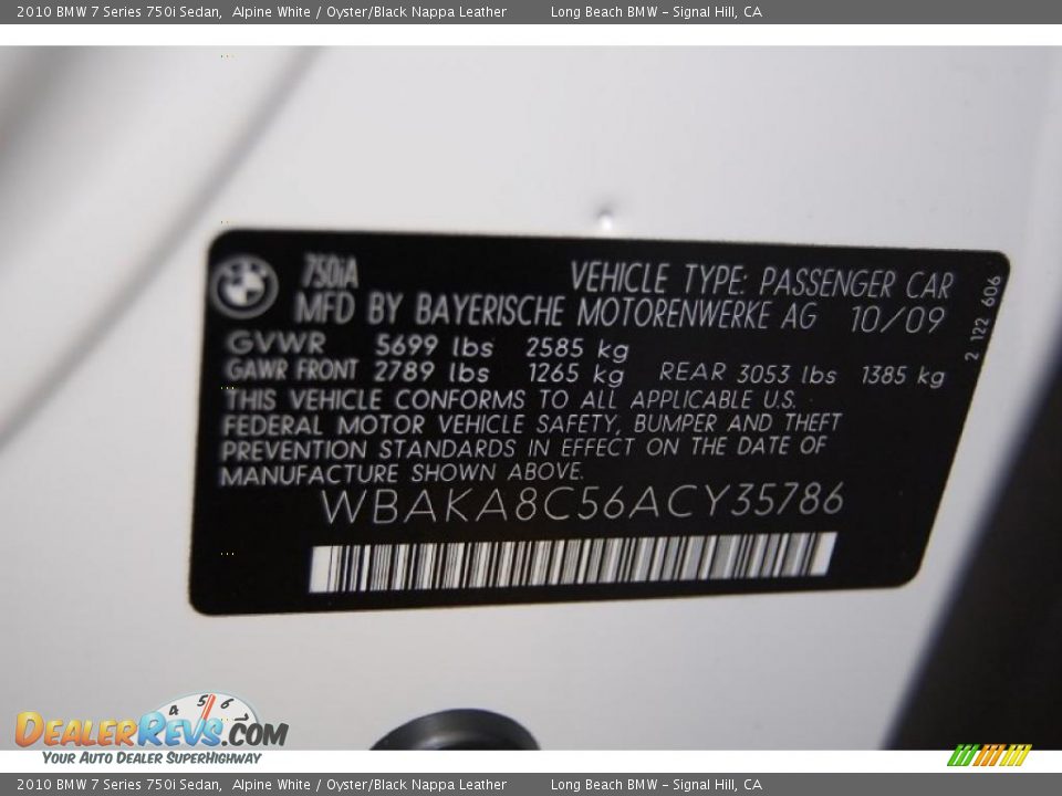 2010 BMW 7 Series 750i Sedan Alpine White / Oyster/Black Nappa Leather Photo #16