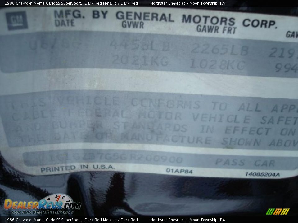 1986 Chevrolet Monte Carlo SS SuperSport Dark Red Metallic / Dark Red Photo #19