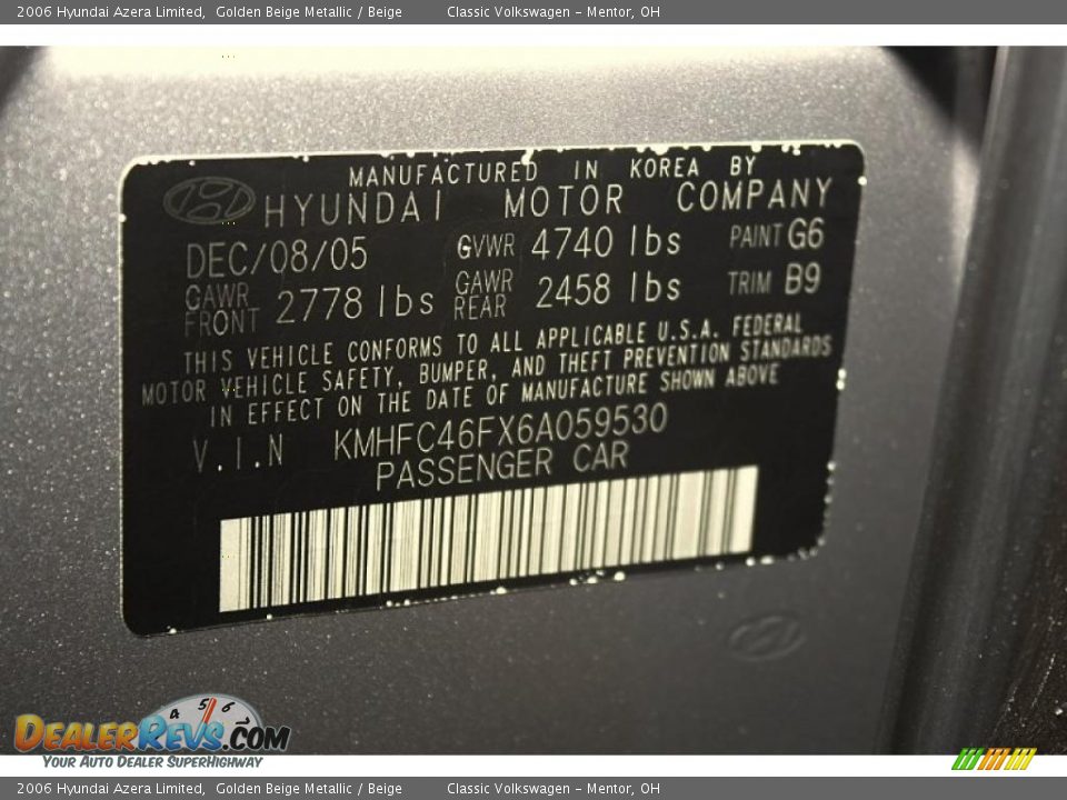 2006 Hyundai Azera Limited Golden Beige Metallic / Beige Photo #26