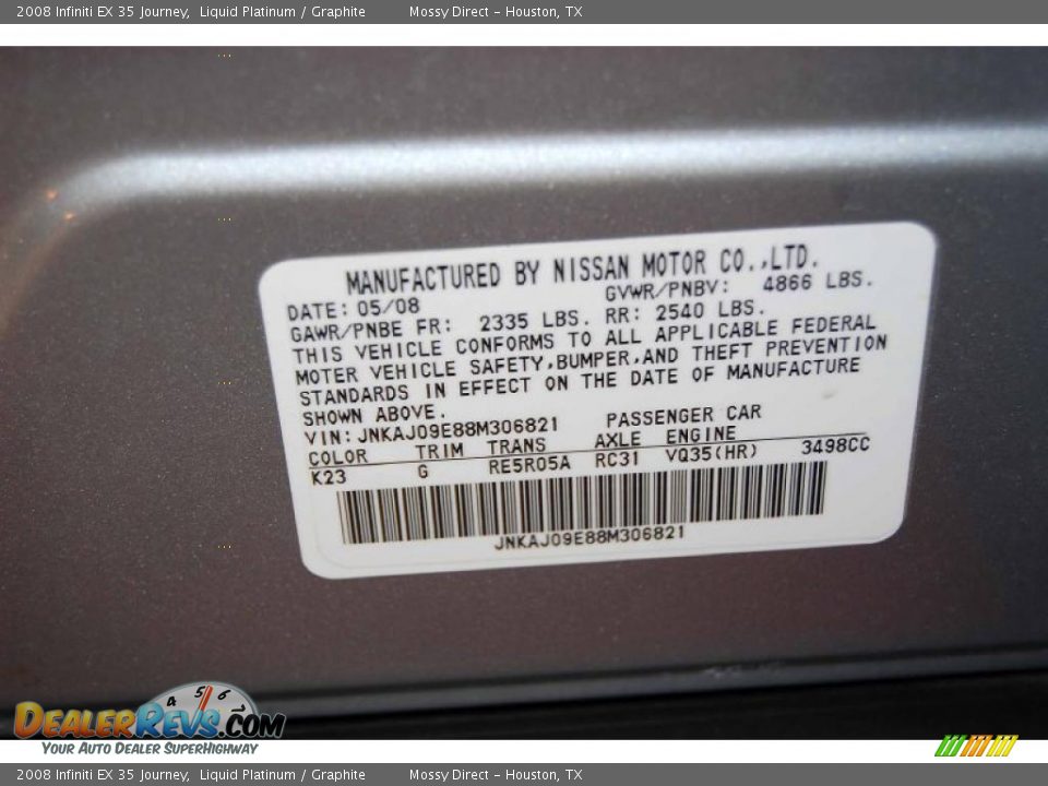 2008 Infiniti EX 35 Journey Liquid Platinum / Graphite Photo #19