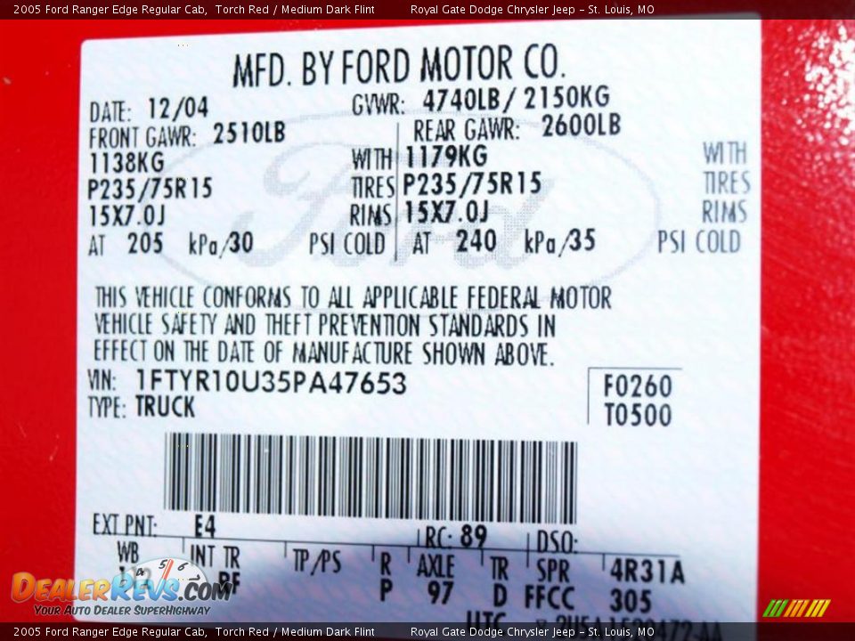 2005 Ford Ranger Edge Regular Cab Torch Red / Medium Dark Flint Photo #17