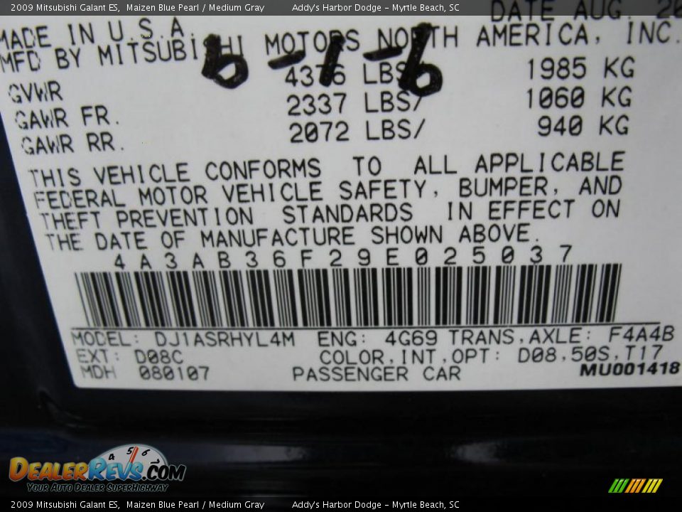 2009 Mitsubishi Galant ES Maizen Blue Pearl / Medium Gray Photo #23