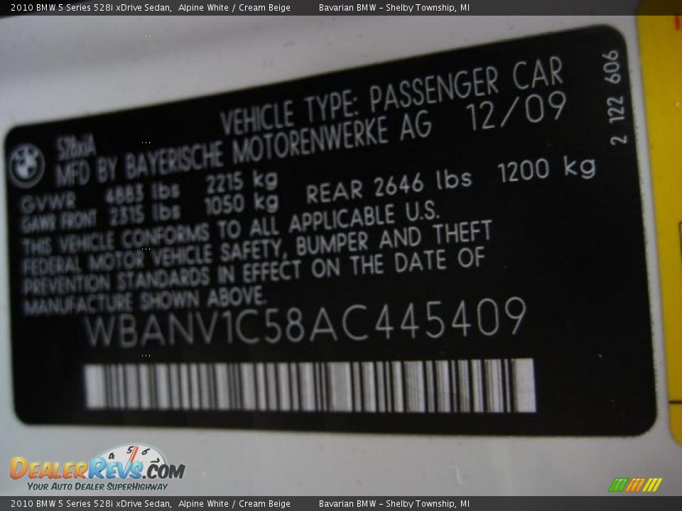 2010 BMW 5 Series 528i xDrive Sedan Alpine White / Cream Beige Photo #12
