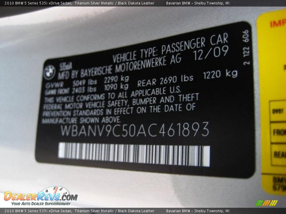 2010 BMW 5 Series 535i xDrive Sedan Titanium Silver Metallic / Black Dakota Leather Photo #12