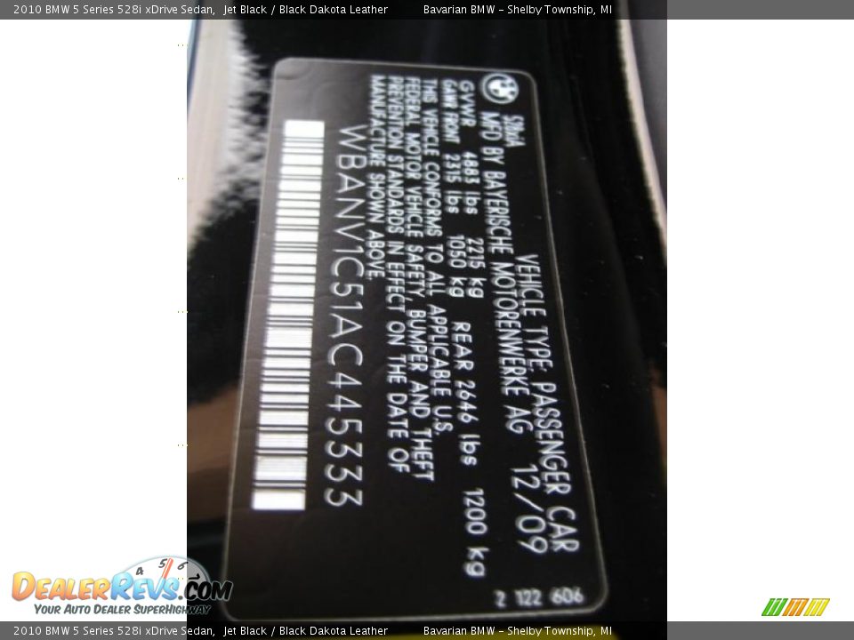 2010 BMW 5 Series 528i xDrive Sedan Jet Black / Black Dakota Leather Photo #12