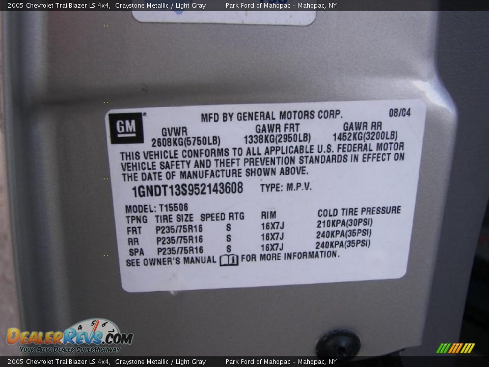 2005 Chevrolet TrailBlazer LS 4x4 Graystone Metallic / Light Gray Photo #11