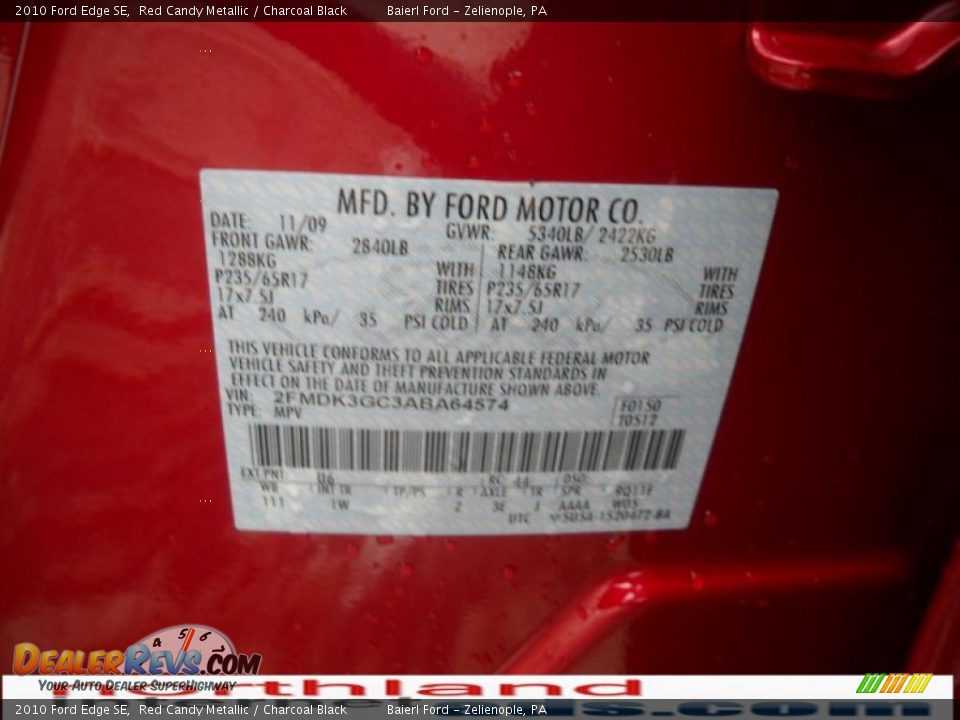 2010 Ford Edge SE Red Candy Metallic / Charcoal Black Photo #12