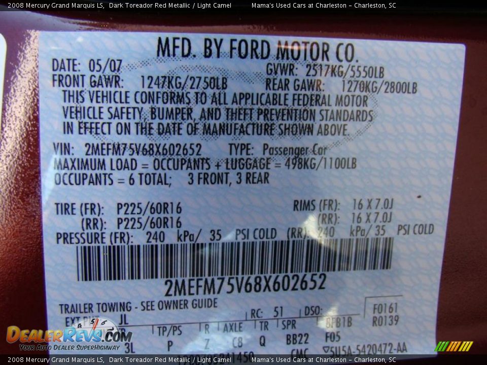 2008 Mercury Grand Marquis LS Dark Toreador Red Metallic / Light Camel Photo #27