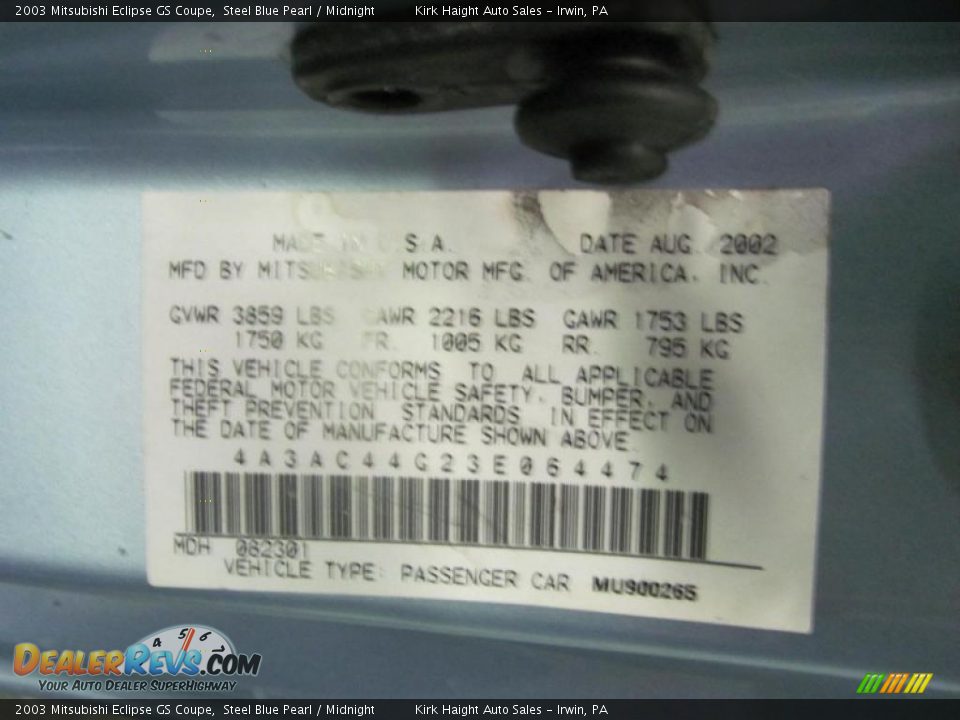 2003 Mitsubishi Eclipse GS Coupe Steel Blue Pearl / Midnight Photo #22