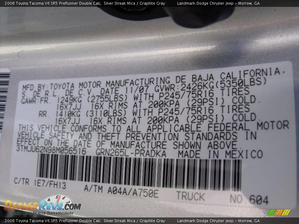 2008 Toyota Tacoma V6 SR5 PreRunner Double Cab Silver Streak Mica / Graphite Gray Photo #30