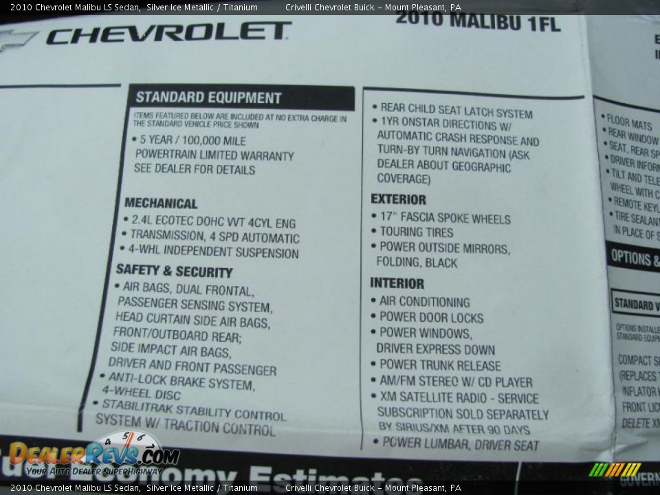 2010 Chevrolet Malibu LS Sedan Silver Ice Metallic / Titanium Photo #33