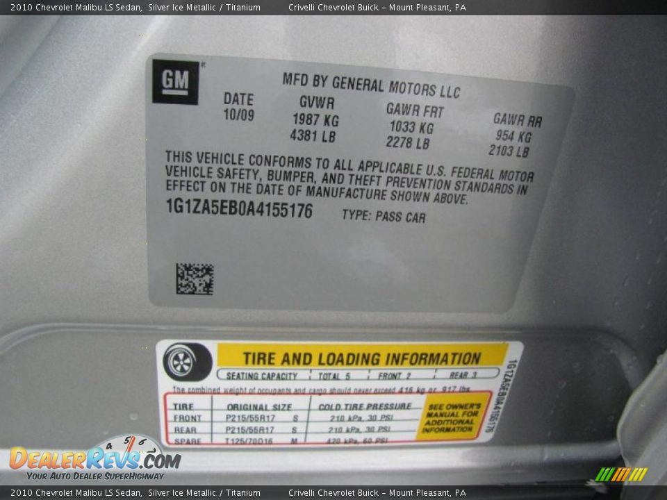 2010 Chevrolet Malibu LS Sedan Silver Ice Metallic / Titanium Photo #35