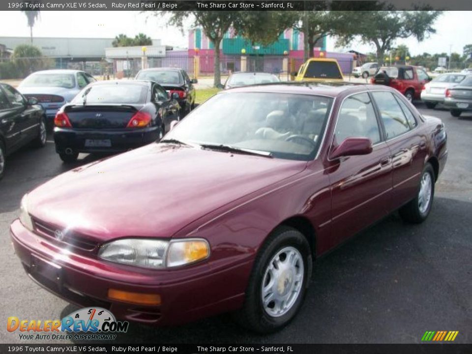 1996 Toyota Camry XLE V6 Sedan Ruby Red Pearl / Beige Photo #1