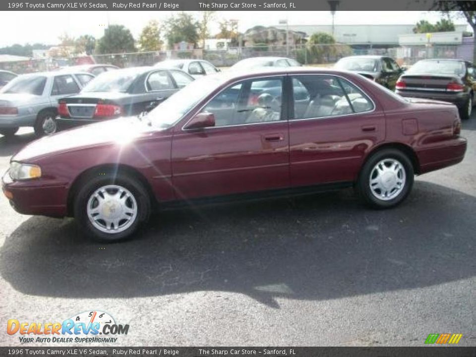 1996 Toyota Camry XLE V6 Sedan Ruby Red Pearl / Beige Photo #4