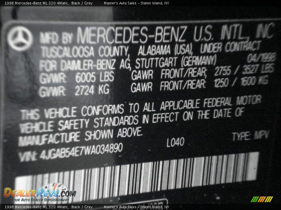1998 Mercedes-Benz ML 320 4Matic Black / Grey Photo #18