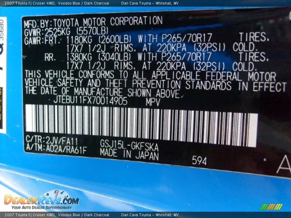 2007 Toyota FJ Cruiser 4WD Voodoo Blue / Dark Charcoal Photo #13