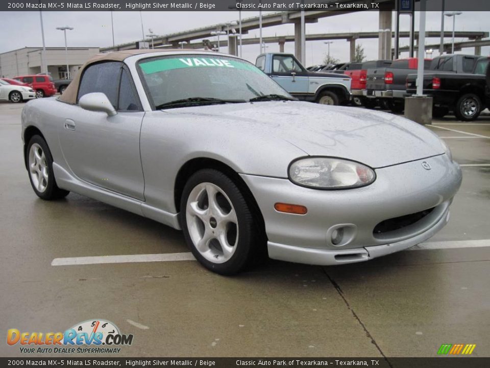 2000 Mazda MX-5 Miata LS Roadster Highlight Silver Metallic / Beige Photo #2