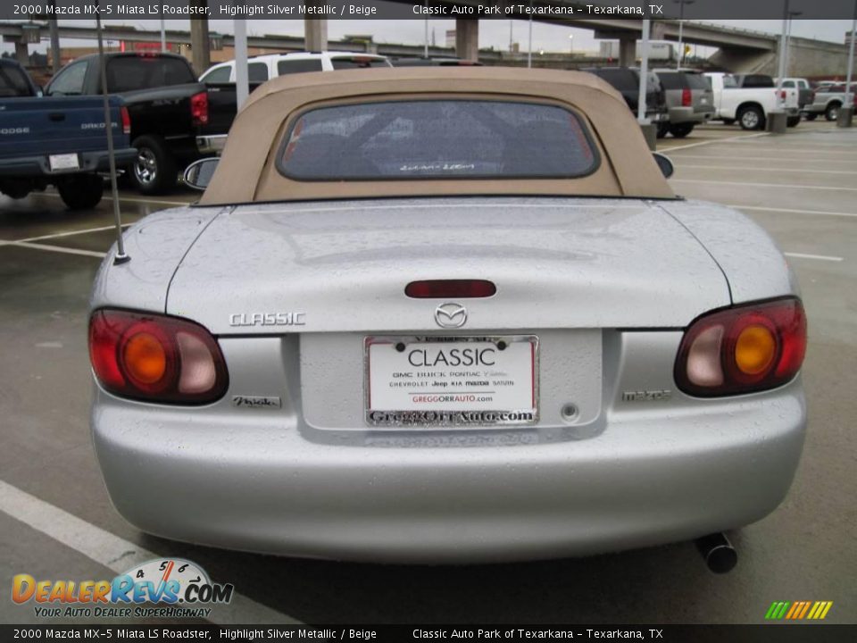2000 Mazda MX-5 Miata LS Roadster Highlight Silver Metallic / Beige Photo #6