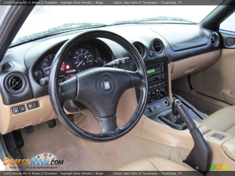 2000 Mazda MX-5 Miata LS Roadster Highlight Silver Metallic / Beige Photo #8