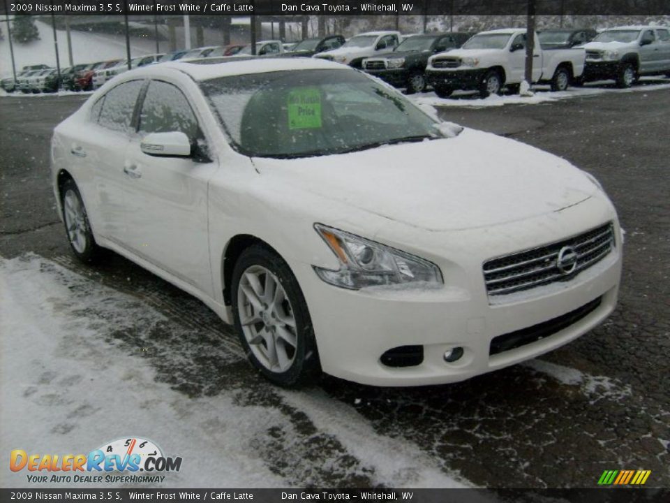 2009 Nissan Maxima 3.5 S Winter Frost White / Caffe Latte Photo #1