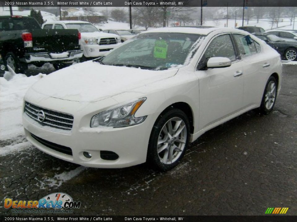2009 Nissan Maxima 3.5 S Winter Frost White / Caffe Latte Photo #3