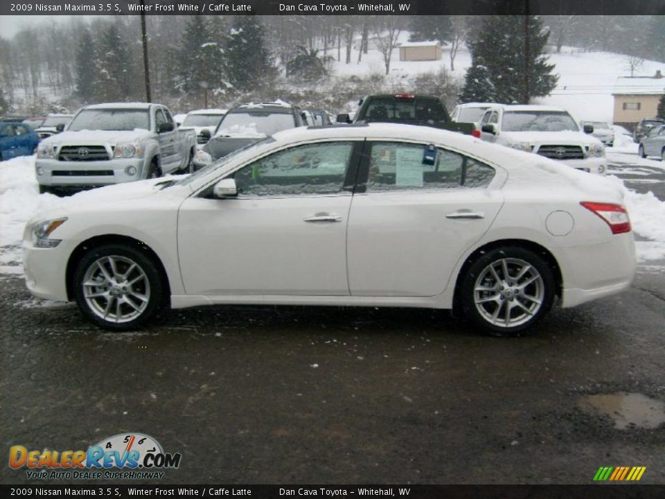2009 Nissan Maxima 3.5 S Winter Frost White / Caffe Latte Photo #4