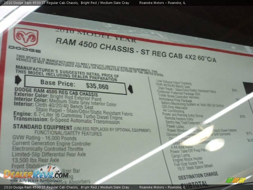 2010 Dodge Ram 4500 ST Regular Cab Chassis Bright Red / Medium Slate Gray Photo #12