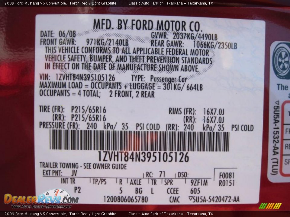 2009 Ford Mustang V6 Convertible Torch Red / Light Graphite Photo #13