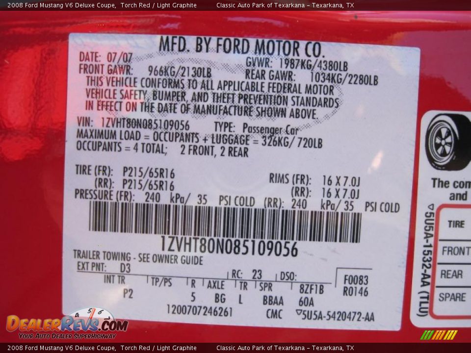 2008 Ford Mustang V6 Deluxe Coupe Torch Red / Light Graphite Photo #12