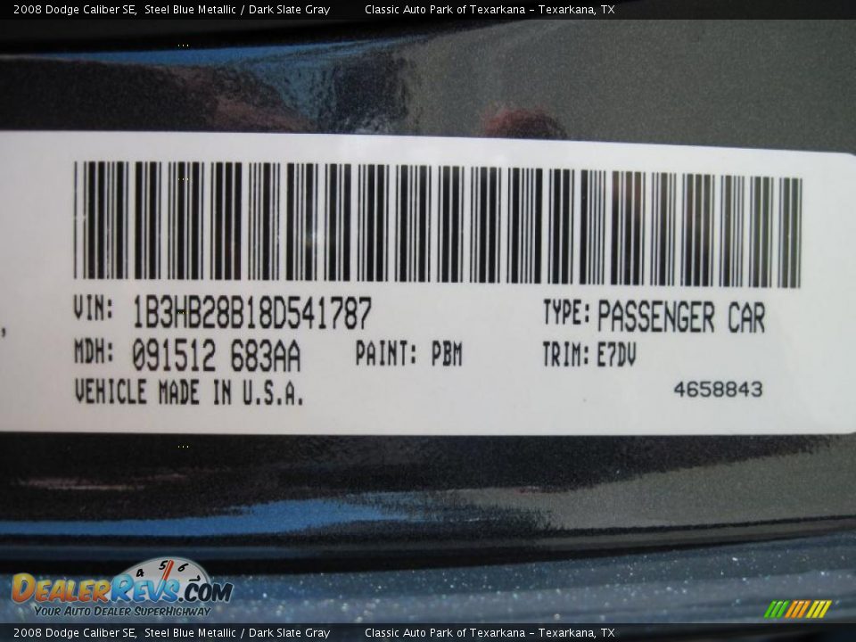 2008 Dodge Caliber SE Steel Blue Metallic / Dark Slate Gray Photo #13