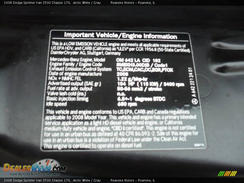 2008 Dodge Sprinter Van 3500 Chassis 170 Arctic White / Gray Photo #15