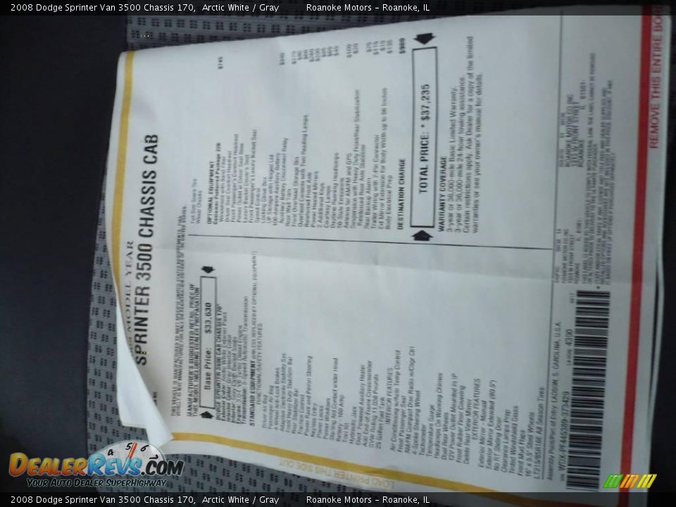 2008 Dodge Sprinter Van 3500 Chassis 170 Arctic White / Gray Photo #16