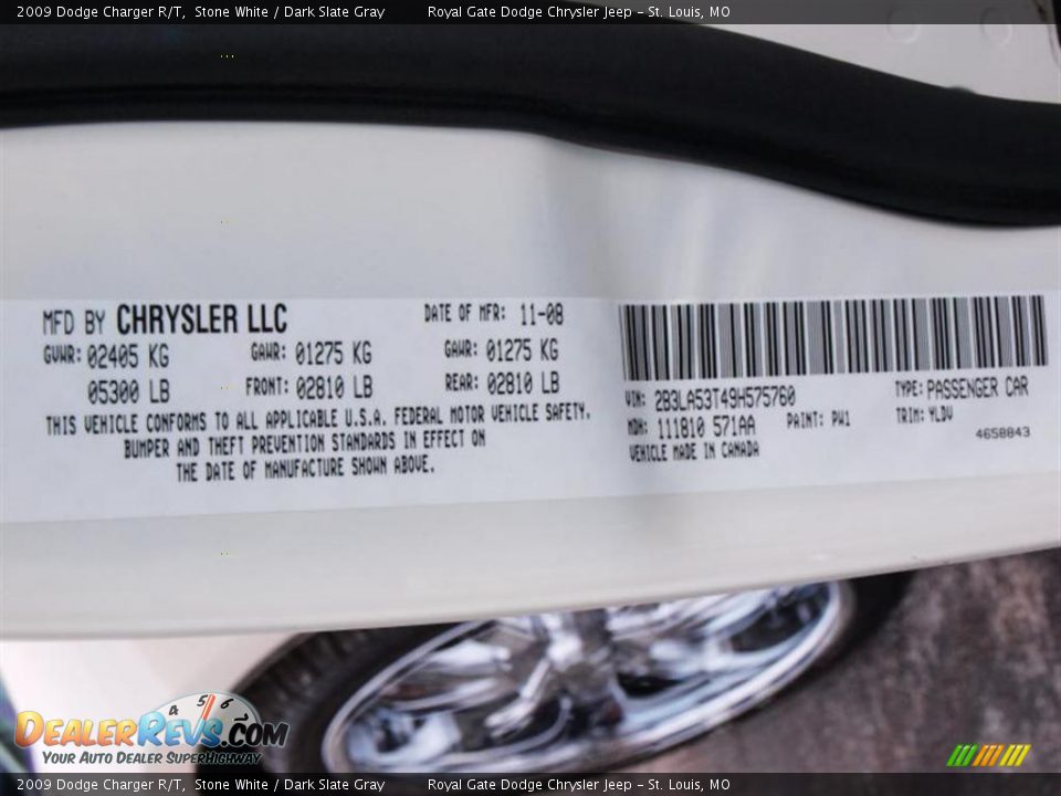 2009 Dodge Charger R/T Stone White / Dark Slate Gray Photo #17